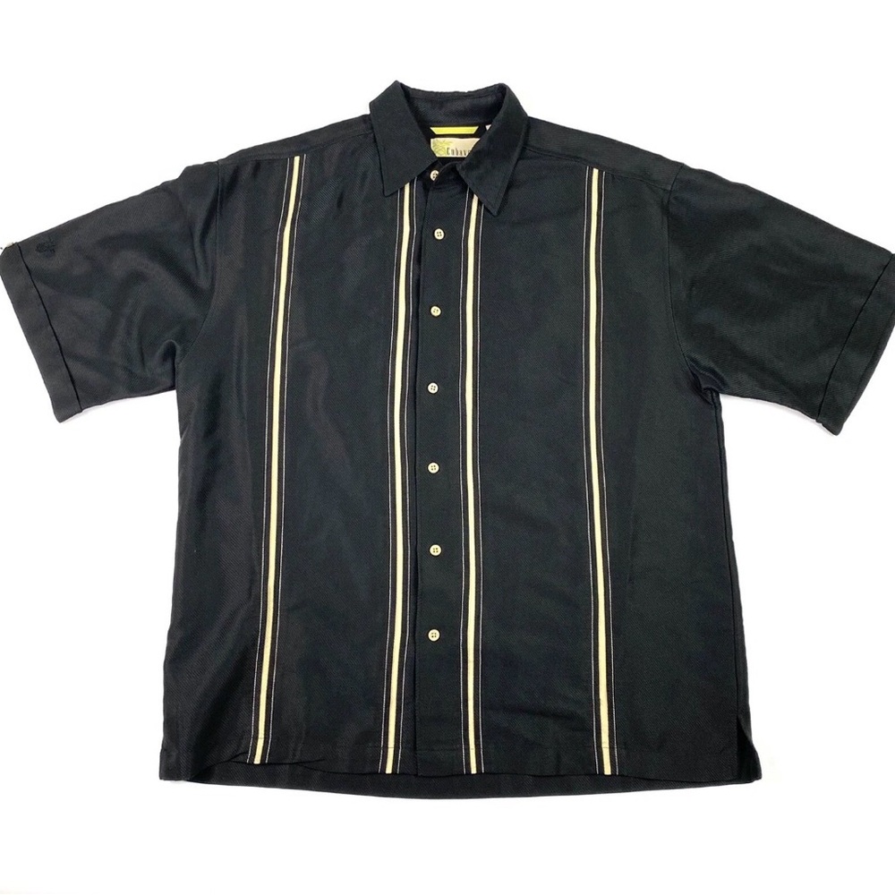 Cubavera Black Short Sleeve‎ Shirt with Cream Stripes